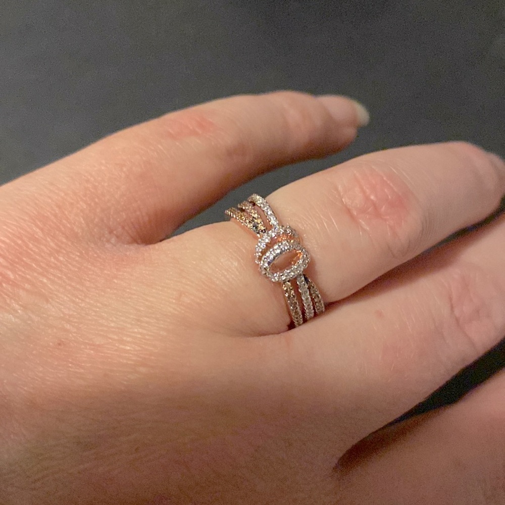 Rose gold and crystal knot ring